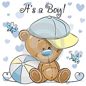 Baby Shower Greeting Card with cute Teddy Bear boy