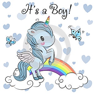 Baby Shower Greeting Card with cute Unicorn boy