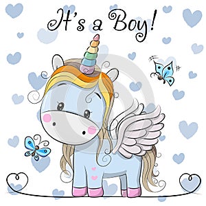 Baby Shower Greeting Card with cute Unicorn boy