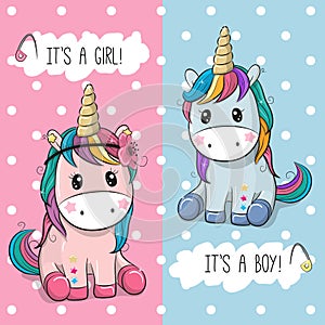 Baby Shower greeting card with Cute Unicorns