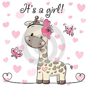 Baby Shower Greeting Card with Giraffe girl photo