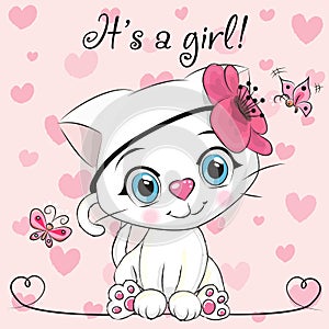 Baby Shower Greeting Card with Kitten girl