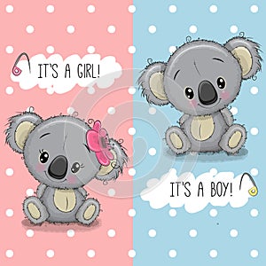 Baby Shower greeting card with Koalas boy and girl