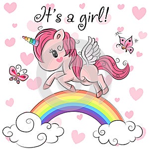 Baby Shower Greeting Card with Unicorn girl