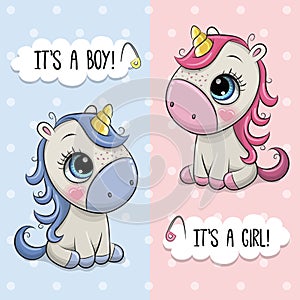 Baby Shower greeting card with Unicorns boy and girl