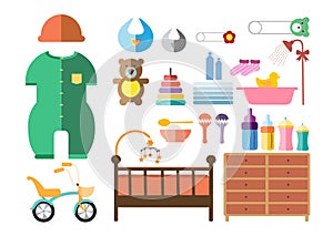 Baby shower icons set, flat design