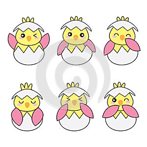 Baby shower illustration with cute pink baby chicks