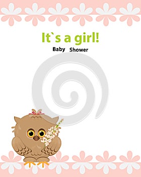 Baby Shower Invitation card design owl with bow,toy,flower Galeg