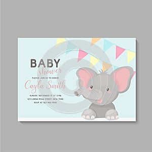 Baby Shower Invitation Card Design with Sitting Elephant. Baby Shower Template Card