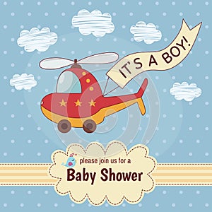 Baby shower invitation card It's a boy with a cute helicopter