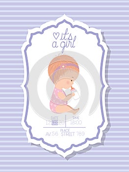 Baby shower invitation and baby girl vector design