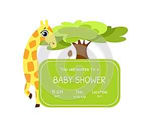 Baby Shower Invitation Template, Card with Cute Giraffe and Place For Your Text, Gender Neutral Vector Illustration