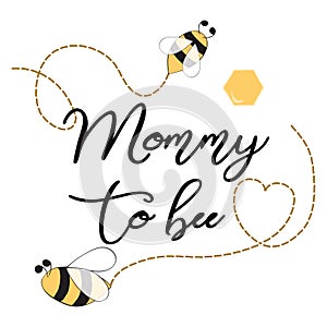 Baby shower invitation template with text Mommy to Bee Cute card design for Mothers day bees heart