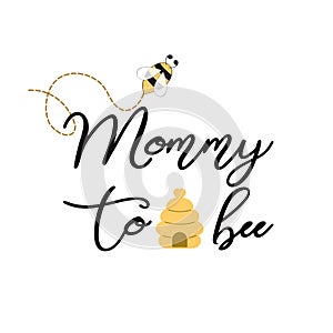 Baby shower invitation template with text Mommy to Bee Cute card design for Mothers day bees heart bee hive