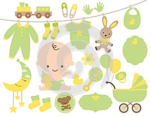 Baby Shower Item Set in Green and Yellow