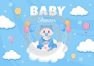 Baby Shower Little Boy or Girl with Cute Design Toys and Accessories Newborn Babies Background Illustration for Invitation