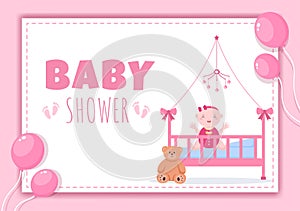 Baby Shower Little Boy or Girl with Cute Design Toys and Accessories Newborn Babies Background Illustration for Invitation