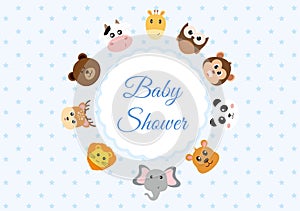 Baby Shower Little Boy or Girl with Cute Jungle Animals Design Background Vector Illustration Suitable for Invitation and Greeting