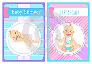 Kid with Forelock, Baby in Diaper Card Vector photo