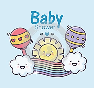 Baby shower rattles toy sun rainbow clouds