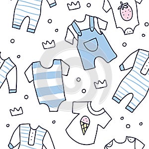 Baby shower seamless pattern of baby boy clothes
