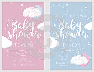 Baby shower set. Cute invitation cards for baby shower party.