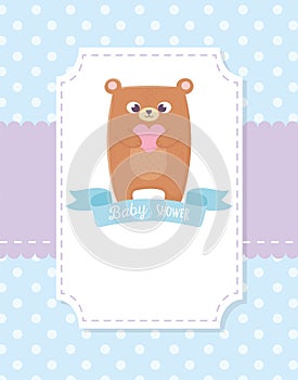 Baby shower, teddy bear ribbon dotted blue background