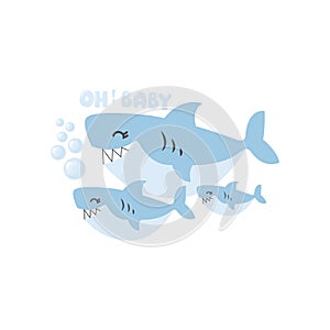 Baby shower under the sea with cute shark cartoon.