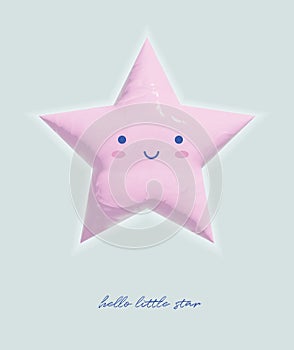 Baby Shower Vector Illustration with Cute Kawaii Style Pink Star on a Light Blue Background.