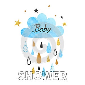 Baby shower vector illustration with rainy cloud