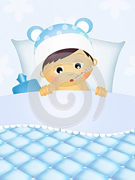 Baby sick in the bed