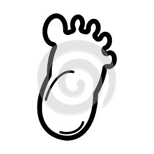 Baby simple foot print vector icon. Black and white foot illustration. Outline linear icon.