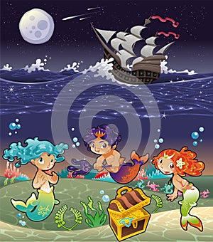 Baby Sirens and Baby Triton under the sea.