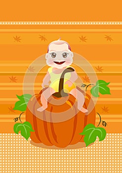 Baby sit on a big pumpkin