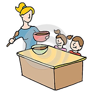 Baby sitter cooking for children photo
