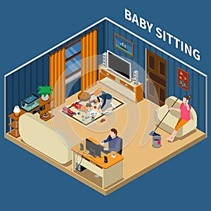 Baby Sitter Isometric Composition