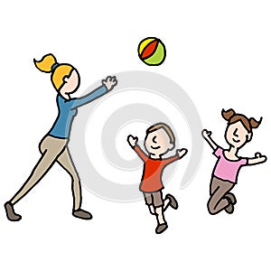 Baby sitter playing ball with children photo