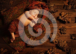 Baby Sleeping Autumn Background, New Born Kid Asleep, Newborn
