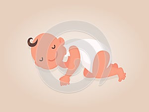 Baby sleeping in the crib. Vector illustration