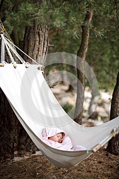 Baby sleeping in hammock