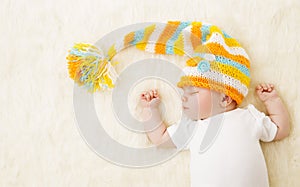 Baby Sleeping in Hat, New Born Kid Sleep in Bad, Newborn