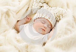 Baby Sleeping, Newborn Kid Sleep in Hat, New Born Girl photo