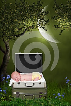 Baby sleeping under a tree