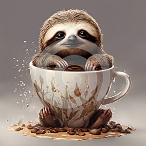 baby sloth taking a bath in a cup of hot chocolate