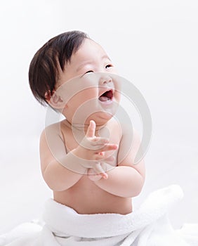 Baby smile look copy space