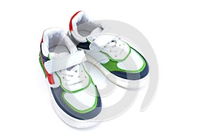 Baby sneakers. Set of children's clothes and accessories for spring, autumn or summer on white background. Fashion
