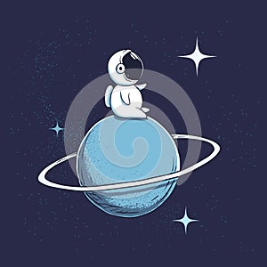 Baby spaceman sits on planet