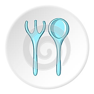 Baby spoon and fork icon, cartoon style
