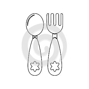 Baby spoon and fork icon. Element of Baby for mobile concept and web apps icon. Outline, thin line icon for website design and