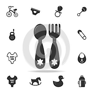 Baby spoon and fork icon. Set of child and baby toys icons. Web Icons Premium quality graphic design. Signs and symbols collection